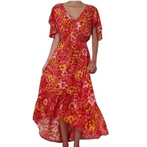 Abel The Label Floral High-Low Dress in Red and Yellow